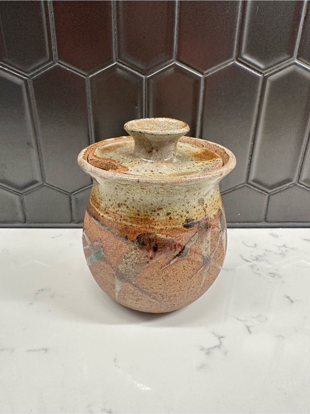 Handmade Pottery Brown Tan Honey Pot